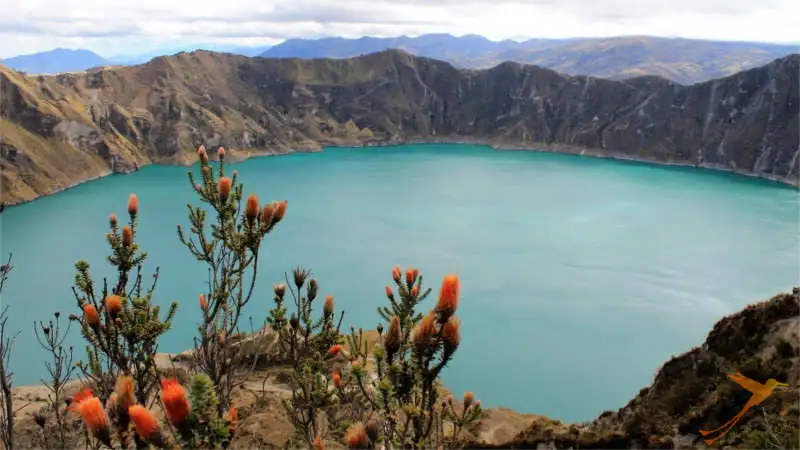 view from the rim of the crater lake Quilotoa