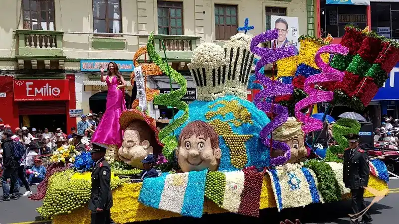La fiesta de frutas y flores involves a big parade of colorfully decorated floats