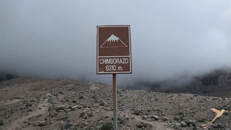 sign at the summit of the Chimborazo