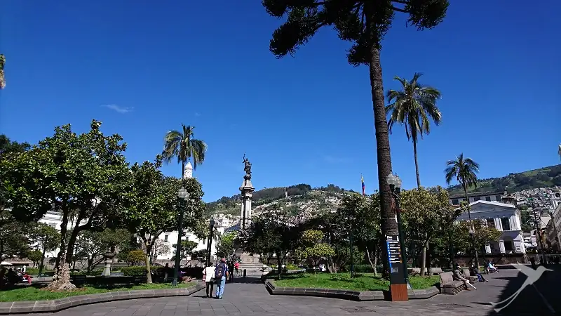 almost empty plaza grande in Quitos old town due to corona