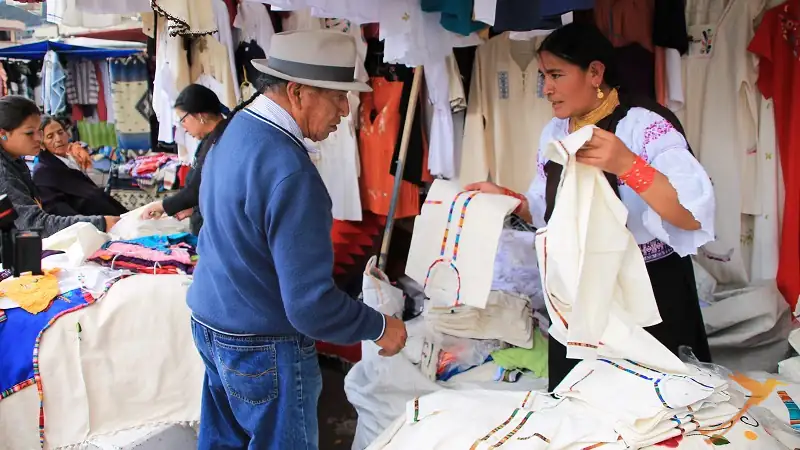 buying and selling at the market of Otavalo