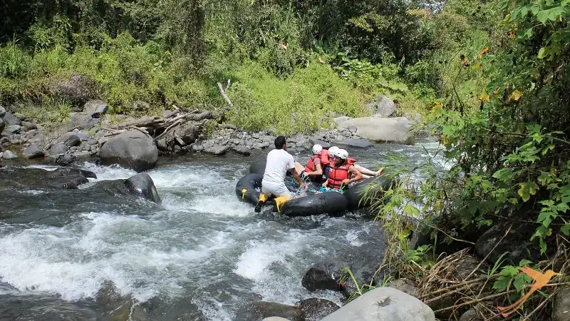 Group of tourists on a tubing adventure on the White River