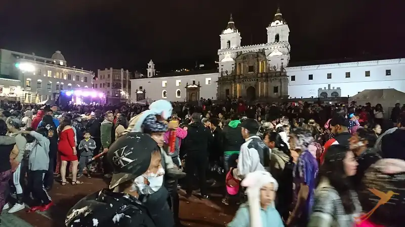 carnbival on San Francisco square in the center of Quito
