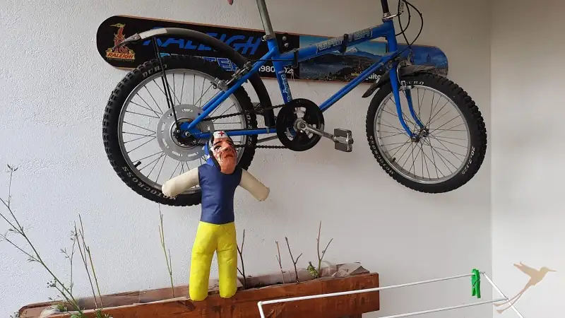 old year puppet with bike