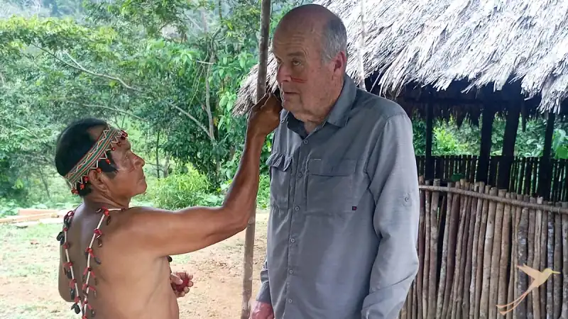 traditional fece painting at the Shuar community