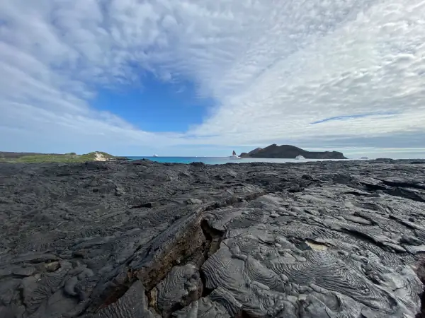 view over Sullivan Bay to Bartolome island