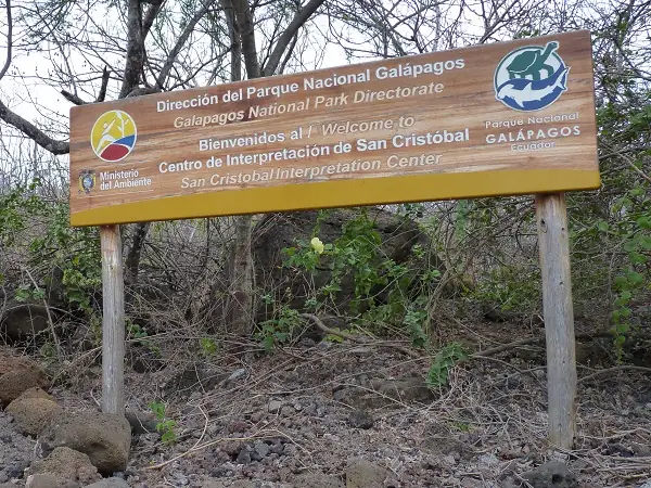 entrance sign to the interpretaion center on San Cristobal