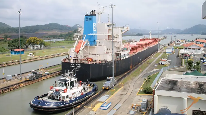 Panama canal with a ship
