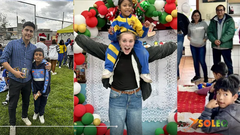 Momentos de conexión entre visitantes y niños del proyecto social Refugio de los Sueños durante una actividad comunitaria en Quito, Ecuador.