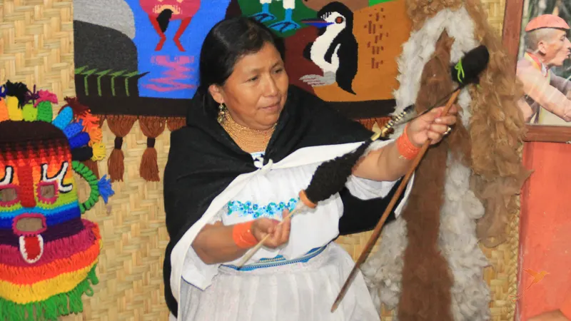 indigenous women in the Andes spinning whool
