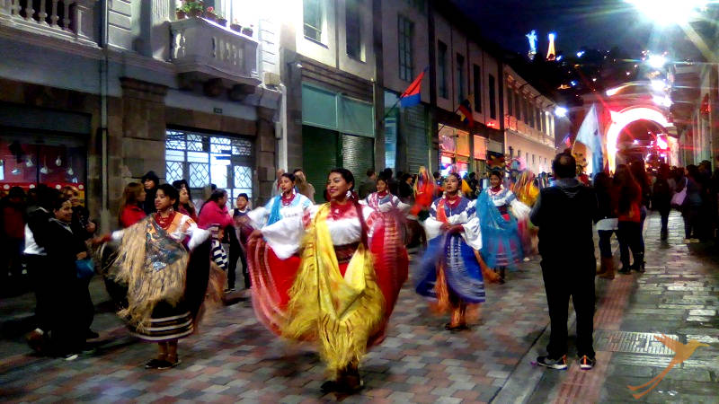 Parade Fiestas de Quito at night