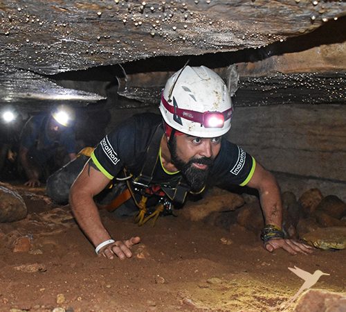 Crawl inside the cave. Cueva de los Tayos