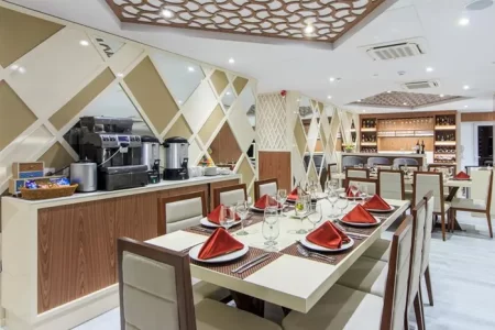 interior dining area of yacht Elite
