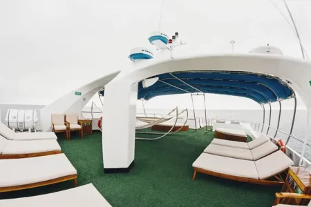 relax area on the Sundeck of Galapagos Sky