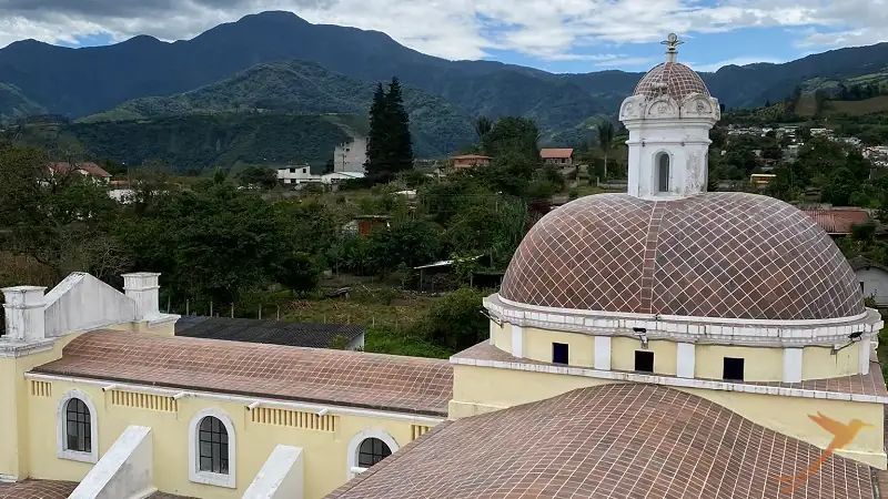 view over the church and the surrounding landscape of Atahualpa